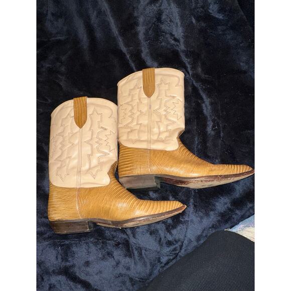 VINTAGE TWO TONE BEIGE BROWN COWBOY BOOTS WESTERN MALIBU COWGIRL - Picture 6 of 11